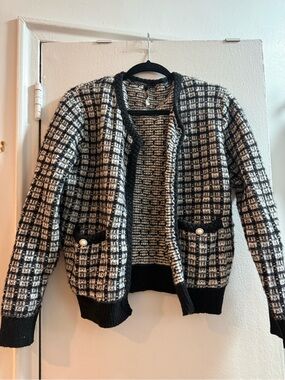 Black & White Tweed-Inspired Knit Cardigan - Women